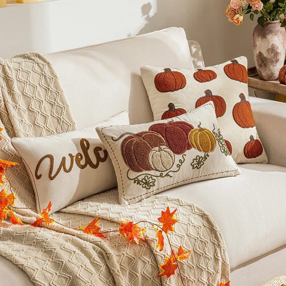 Pumpkin Velvet Cushion Cover, 18 × 18 3